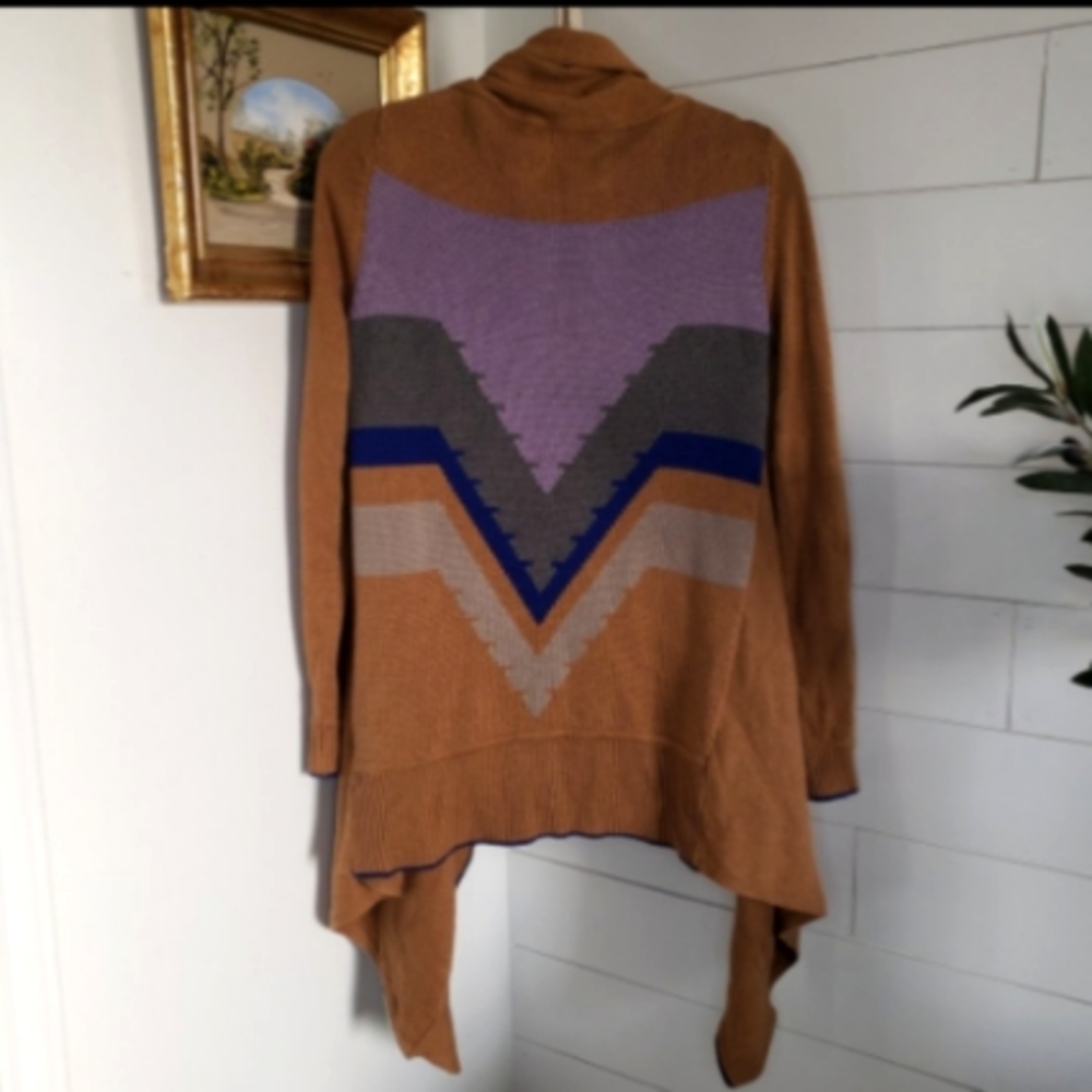 Anthropologie Sweater Brown Purple Open front waterfall